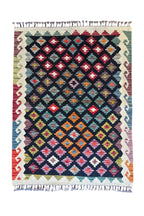 EFSANE El Dokuma Kök Boya Kilim Etnik Vintage Anadolu Desenli Bohem Salon Dekoratif Kilim - Siyah