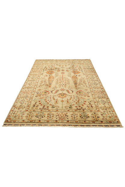 Sultani El Emeği Bej Desenli Saçaklı Anadolu Motifli Modern ve Geleneksel Salon Halısı - Krem