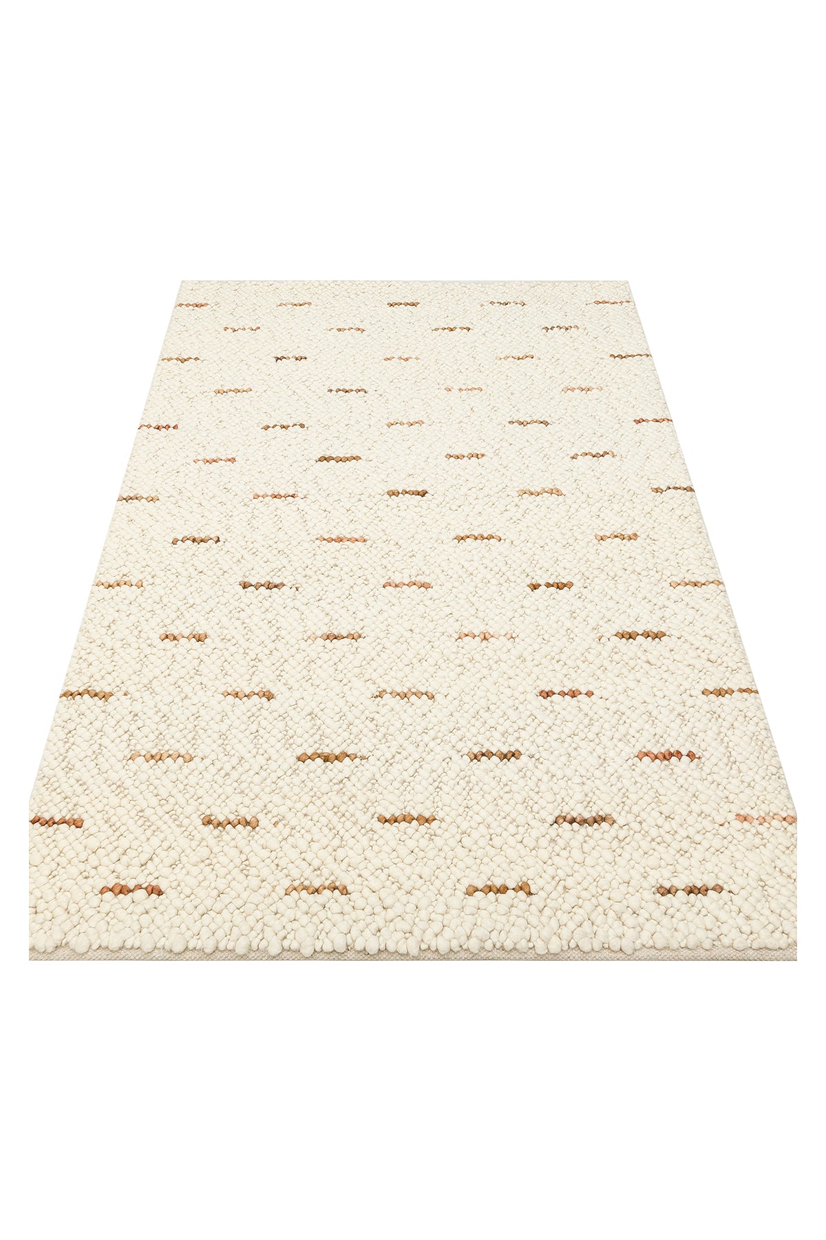 Emma Hand-Woven Ecru Background Tile Stripe Pattern Scandinavian Textured Wool Flatweave Modern Living Room Rug - Orange