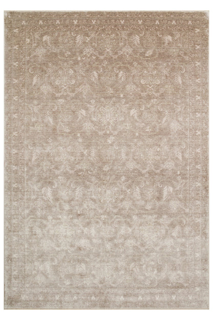 Atlas Serisi Açık Bej Etnik Uşak Desenli Saçaklı Lyocell Dokulu Özel Tezgah Salon Halısı