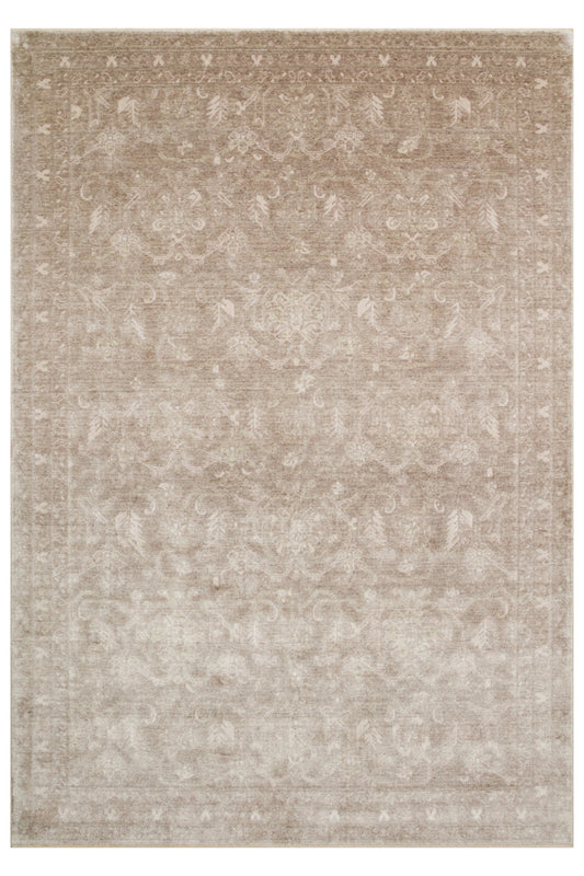 Atlas Serisi Açık Bej Etnik Uşak Desenli Saçaklı Lyocell Dokulu Özel Tezgah Salon Halısı