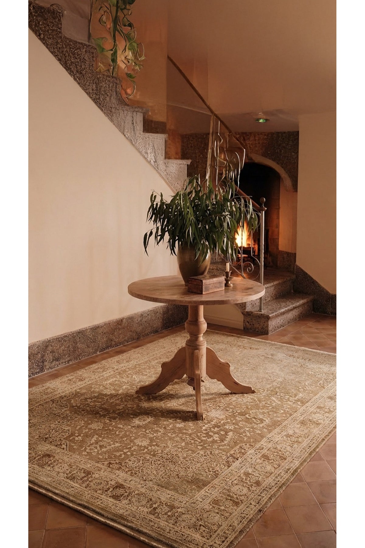 Toscana Retro Desenli Kahverengi Overdyed, Yumuşak Tuşeli Klasik Rayon Viskon Dokuma Salon Halısı