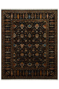 Sultani Siyah El Dokuma Yün Halı Çiçek Motifli Klasik Desenli Vintage Premium Salon Halısı