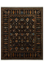 Sultani Siyah El Dokuma Yün Halı Çiçek Motifli Klasik Desenli Vintage Premium Salon Halısı