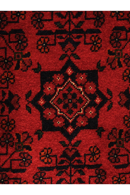 El Dokuma Bordo Yıldız Model Afgan Biliçik Halısı %100 Yün Kök Boya Geleneksel Otantik Salon Halısı - Lacivert