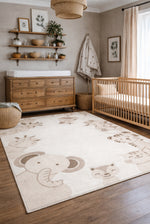 Picco Cream Colored Figured Washable Non-Shedding Dust-Proof Soft Textured Children's Room Rug