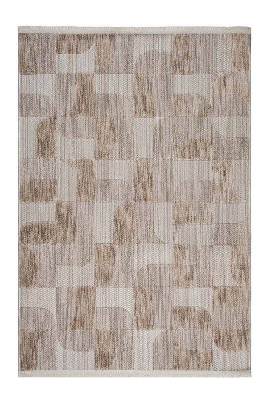 ASTRA Mink Modern Geometric Carpet Soft Patchwork Patterned Textured Soft Hallway, Living Room Rug - Brown