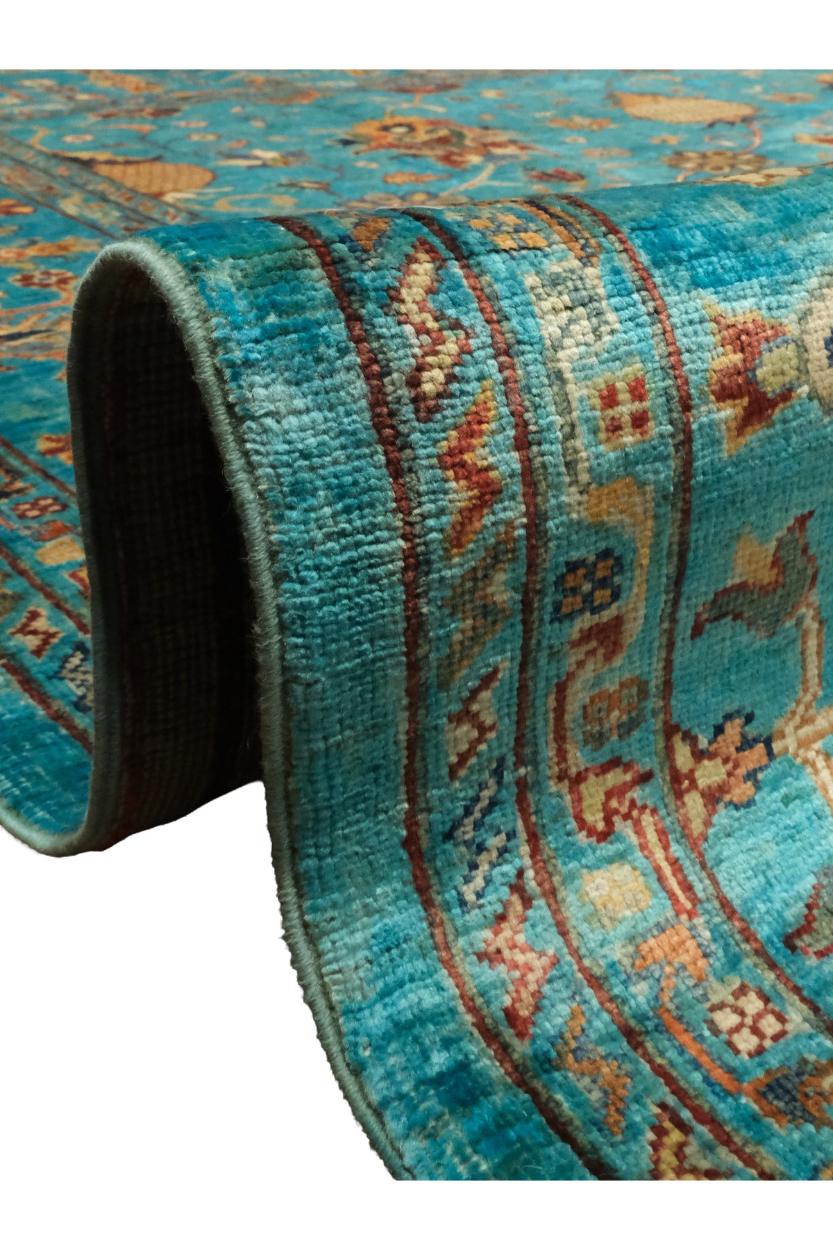 Sultani El Emeği Mavi Anadolu Motifli Desenli Saçaklı Modern ve Geleneksel Salon Halısı - Mavi