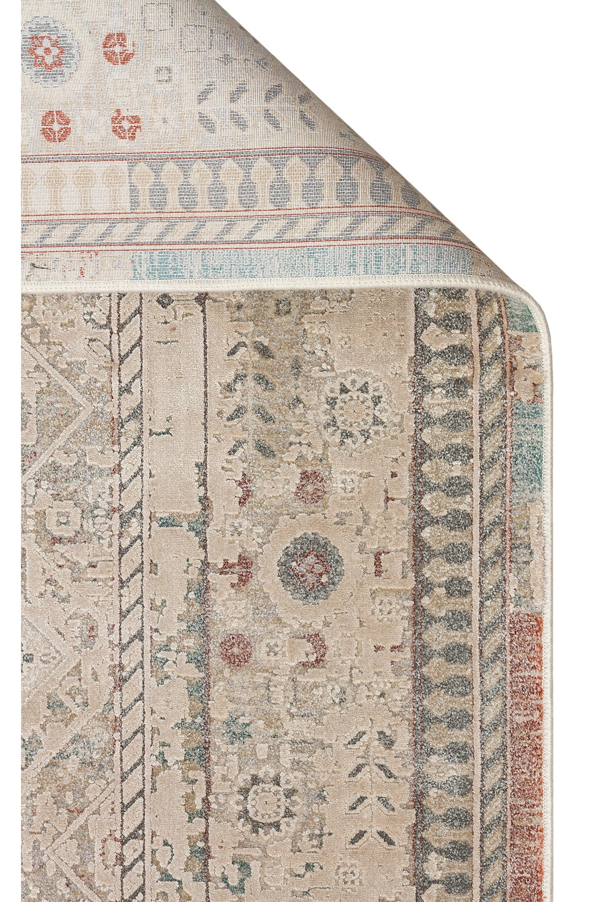 Toscana Etnik Desenli Bej Vintage OverDyed Klasik Dokuma Rayon Viskon Yumuşak Dokulu Salon Halısı