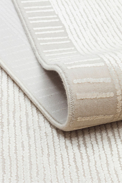 Minimal Elit Krem Bordürlü Modern Makine Dokuma Salon Halısı – Şık Çerçeve Detaylı - Krem