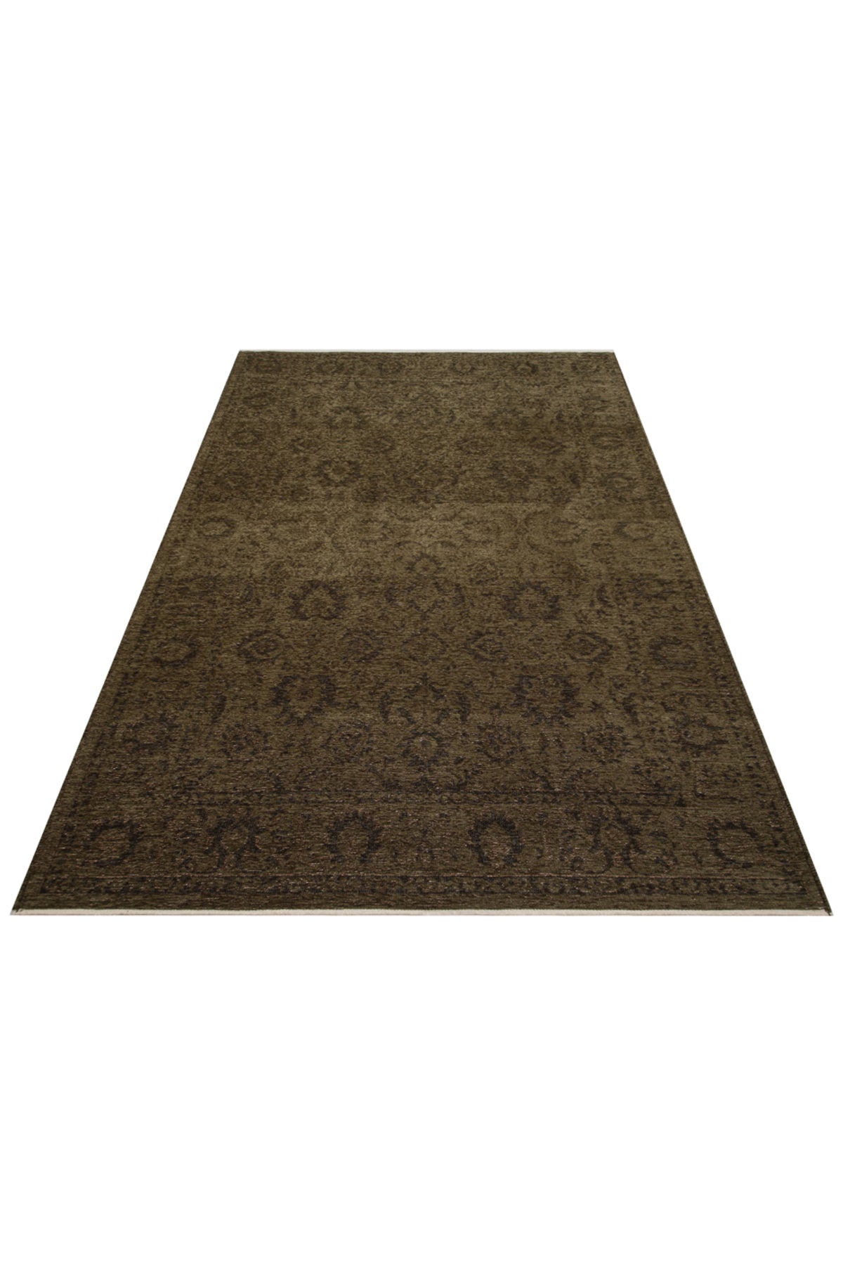 LESSI Yeşil Etnik Desenli Kaymaz Yıkanabilir Tabanlı Kilim Şönil Pamuk Vintage Salon Halısı - Yeşil