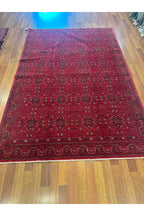 Afgan Desenli El Dokuma Halı Bordo Kırmızı Etnik Geometrik Motifli Geleneksel Vintage Salon Halısı - Yeşil