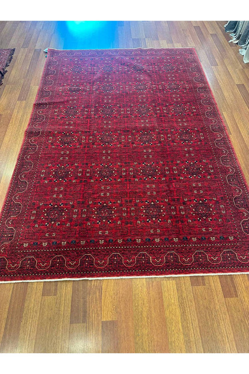 Afgan Desenli El Dokuma Halı Bordo Kırmızı Etnik Geometrik Motifli Geleneksel Vintage Salon Halısı - Yeşil