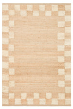 NATURA Ecru Checkerboard Pattern Natural Jute Woven Look Modern Double-Sided Kilim Bohemian Living Room Rug