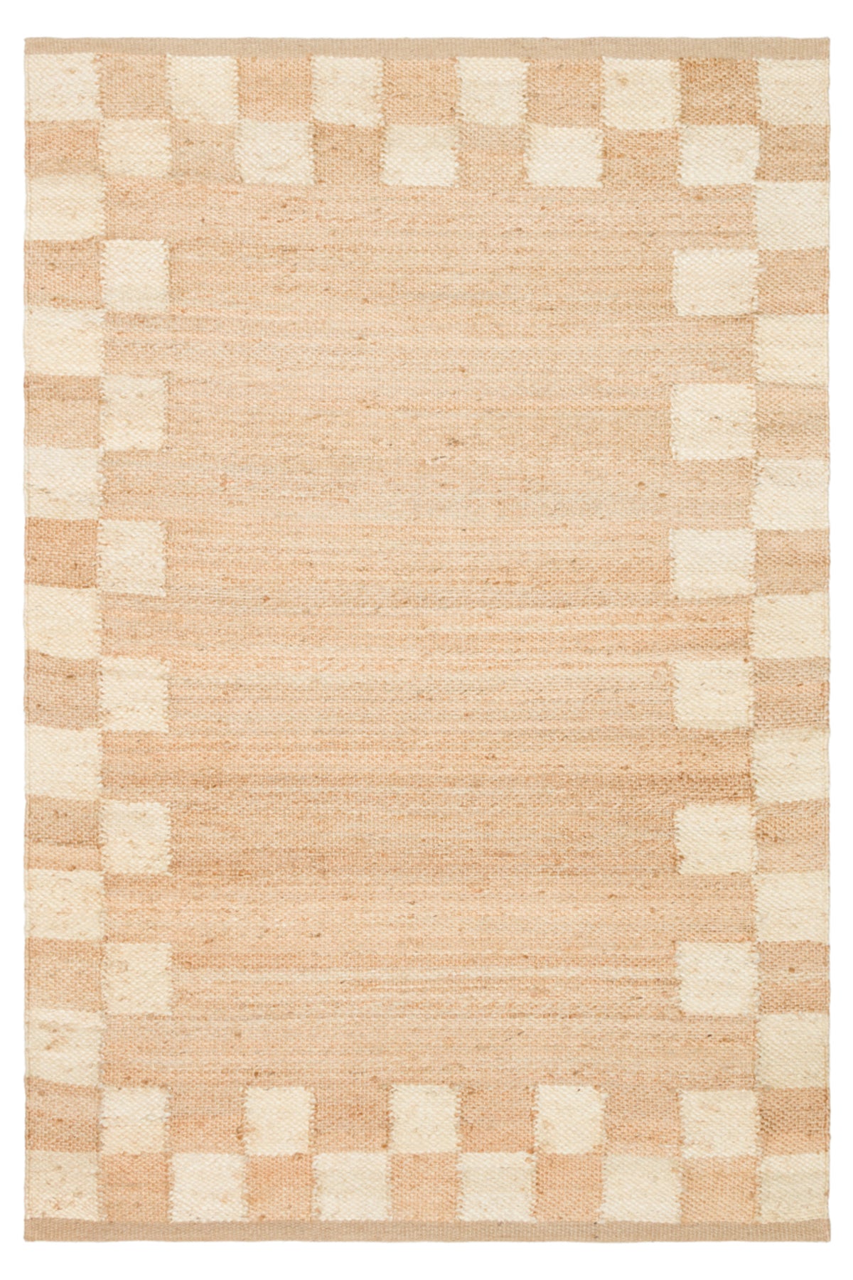 NATURA Ekru Dama Desenli Doğal Jüt Hasır Görünümlü Modern Çift Taraflı Kilim Bohem Salon Halısı - Altın