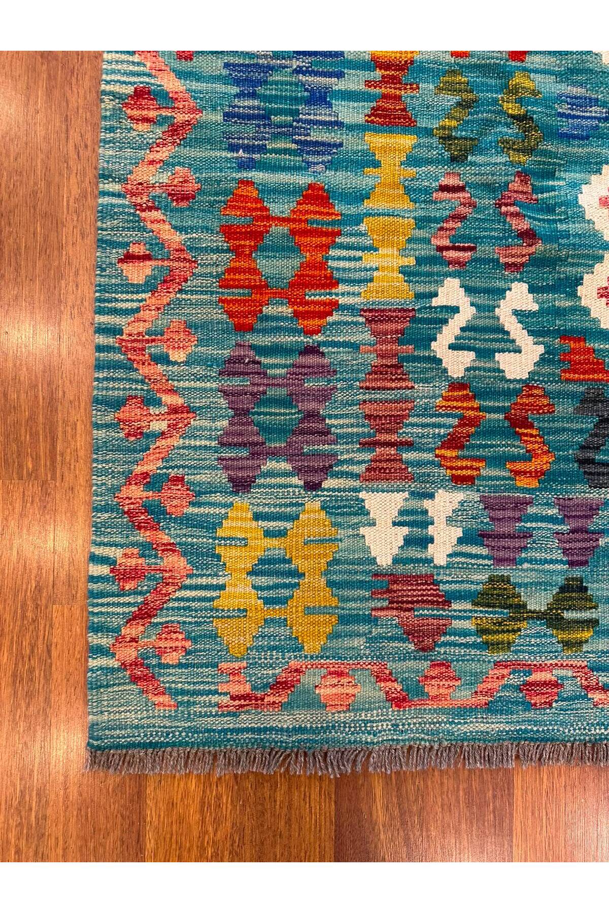 EFSANE Etnik Kök Boya El Dokuma Anadolu Desenli Kilim Vintage Bohem Salon Dekoratif Kilim - Mavi