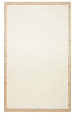TALORA Cream, Beige Bordered Natural Wool Jute Rug, Braided Texture Kilim, Bohemian Living Room Kitchen Entryway Rug