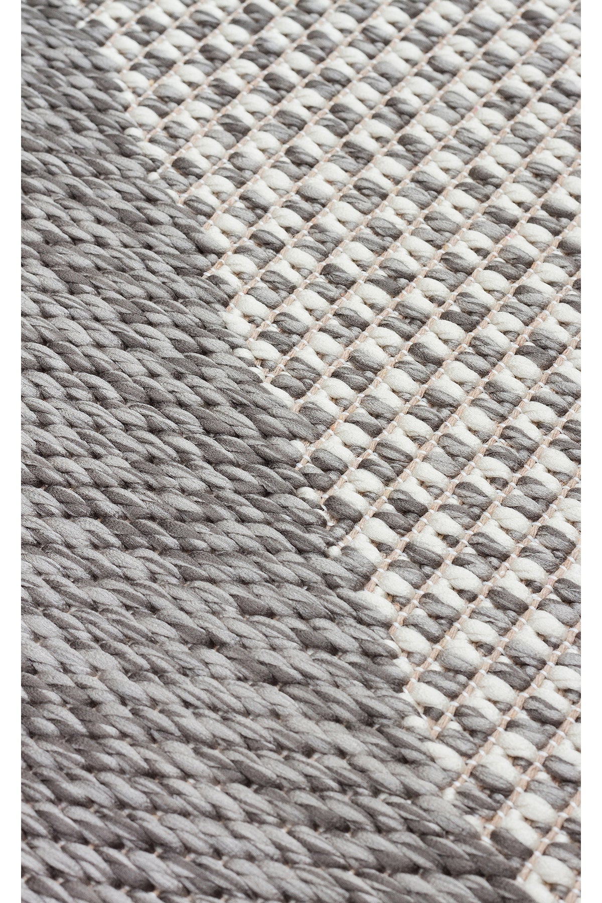 MERLİN Gri Geometrik Desenli Kaymaz Tabanlı Kilim Modern İskandinav Hav Vermez Salon Antre Halısı - Mavi