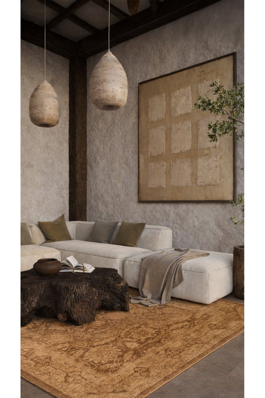 Antik Pers Vintage Bej Etnik Desenli Polyester Otantik Koridor Mutfak Yatak Odası Salon Halısı