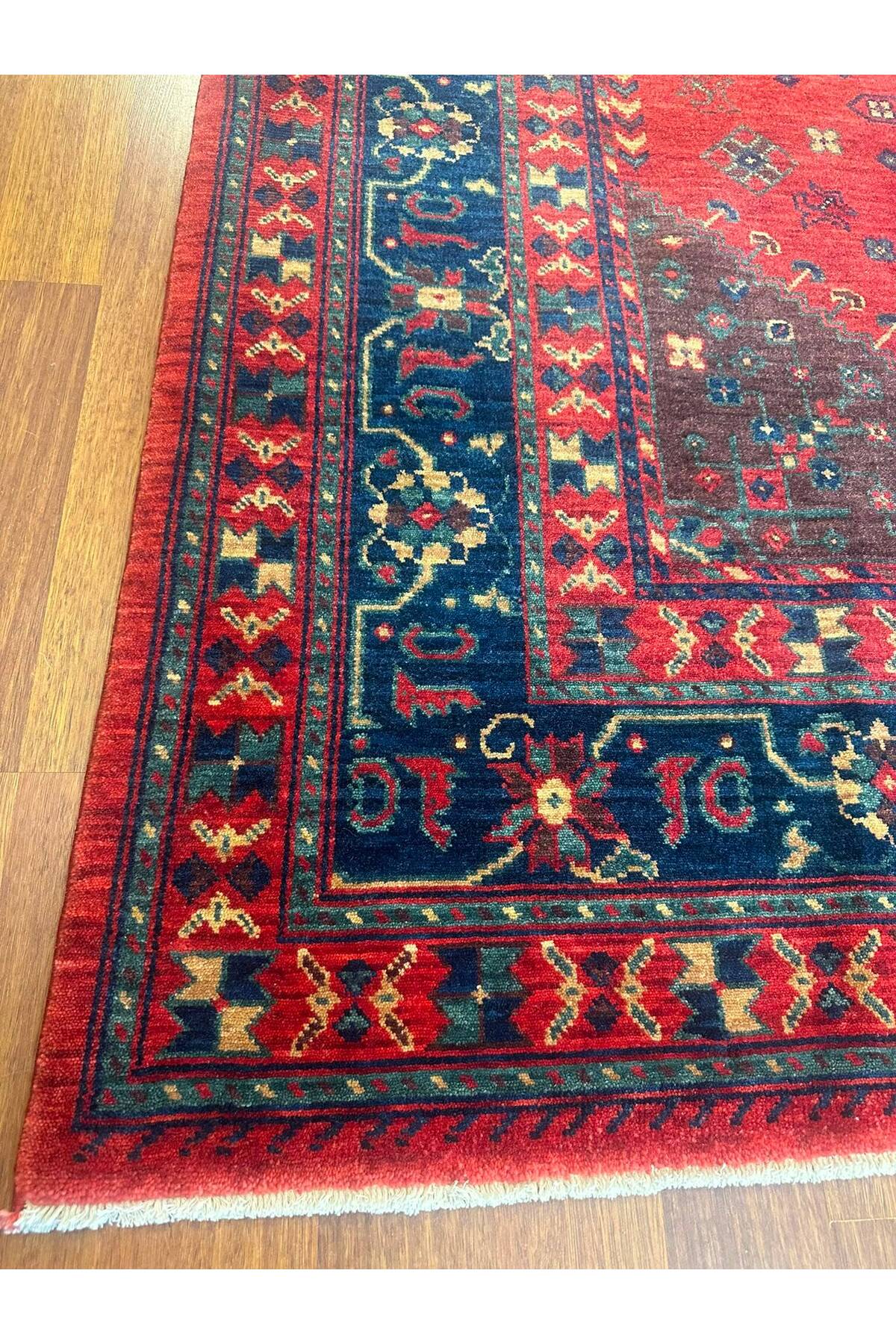 Geleneksel Madalyon Desen El Dokuma Kırmızı Etnik Geometrik Motifli Vintage Dekoratif Salon Halısı - Sarı