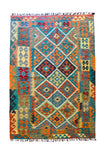 EFSANE El Dokuma Kök Boya Kilim Vintage Etnik Anadolu Desenli Bohem Salon Dekoratif Kilim - Turkuaz