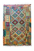 EFSANE El Dokuma Kök Boya Kilim Vintage Etnik Anadolu Desenli Bohem Salon Dekoratif Kilim - Turkuaz