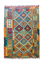 EFSANE El Dokuma Kök Boya Kilim Vintage Etnik Anadolu Desenli Bohem Salon Dekoratif Kilim - Turkuaz
