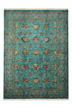 Sultani Handmade Blue Anatolian Motif Patterned Fringed Modern and Traditional Living Room Rug - Blue