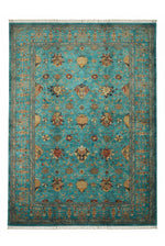 Sultani Handmade Blue Anatolian Motif Patterned Fringed Modern and Traditional Living Room Rug - Blue
