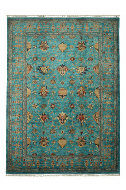 Sultani El Emeği Mavi Anadolu Motifli Desenli Saçaklı Modern ve Geleneksel Salon Halısı - Mavi