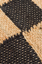 NATURA Ekru Dama Desenli Doğal Jüt Hasır Görünümlü Modern Çift Taraflı Kilim Bohem Salon Halısı - Gri