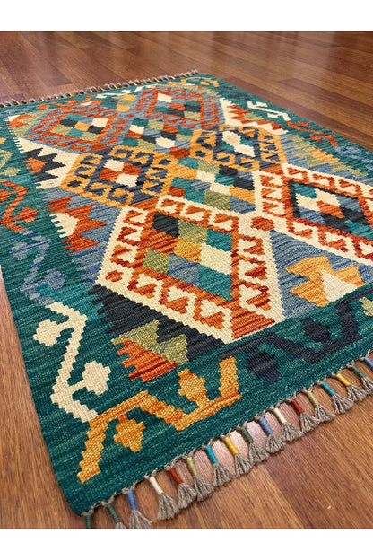 Miras Mavi Kök Boya El Emeği Doğal İplik Anadolu Etnik Desen Geleneksel Kilim Koleksiyonu - Lacivert