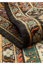 El Dokuma Siyah Geleneksel Etnik Madalyon Motifli Vintage Premium Dekoratif Salon Halısı