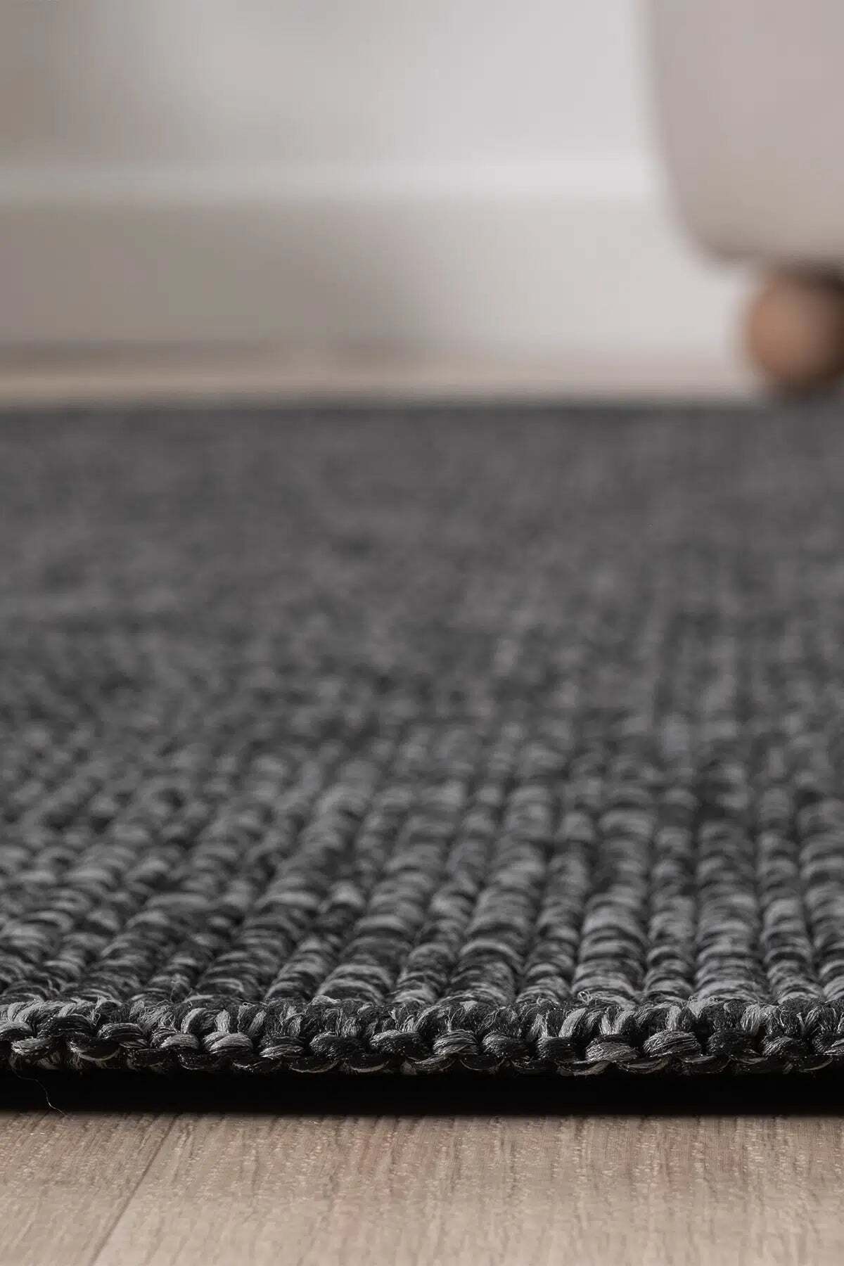 KORDANO Doğal Sisal Antrasit Dokulu Modern Kilim Kolay Temizlenebilir İskandinav Salon Halısı - Lacivert