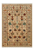 Sultani El Dokuma Yün Halı Bej Klasik Oryantal Çiçek Motifli Vintage Geleneksel Salon Halısı