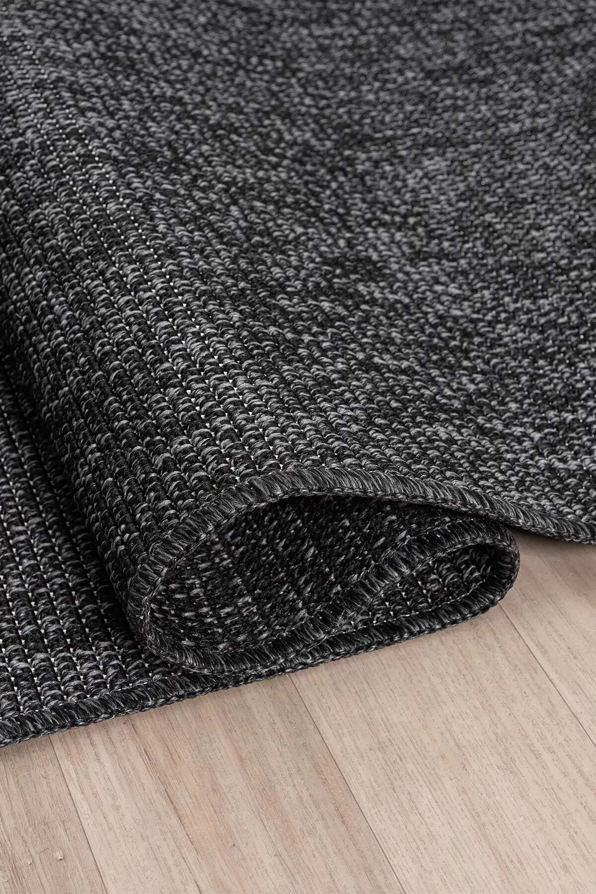 KORDANO Antrasit Doğal Sisal Dokulu Modern Kilim Kolay Temizlenebilir İskandinav Salon Halısı - Siyah