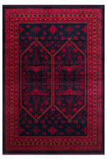HARAMI Navy Blue Afghan Patterned Viscose Classic Non-Slip Thin Ethnic Woven Modern Living Room Rug