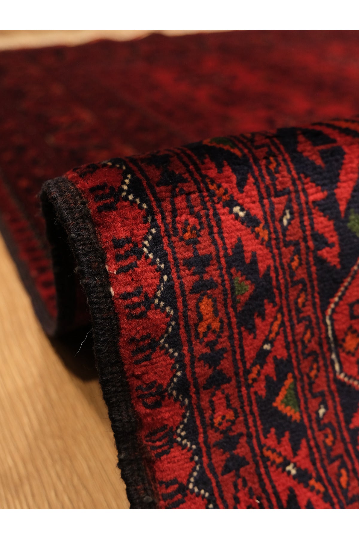 El Dokuma Bordo Yıldız Model Afgan Biliçik Halısı %100 Yün Kök Boya Geleneksel Otantik Salon Halısı - Lacivert