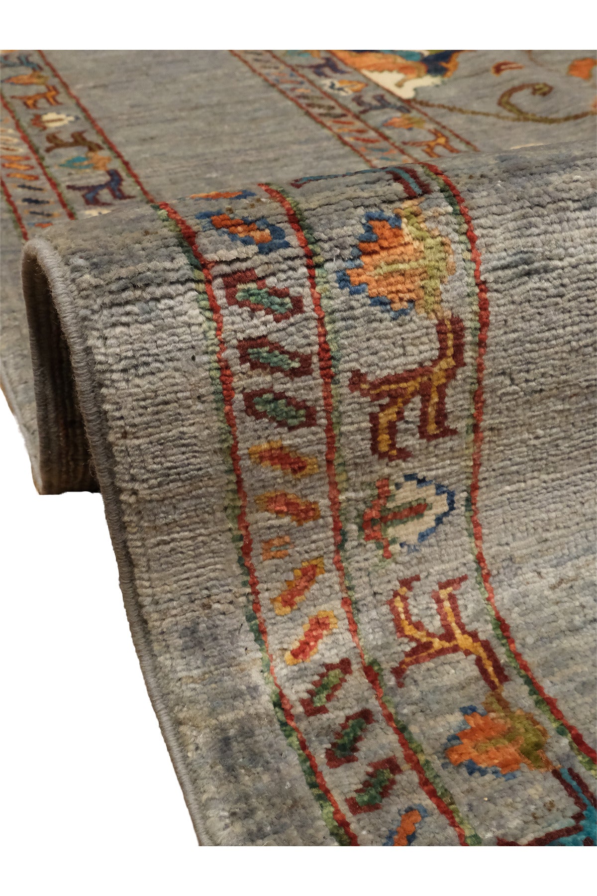 Sultani El Emeği Gri Anadolu Motifli Desenli Saçaklı Modern ve Geleneksel Salon Halısı - Gri