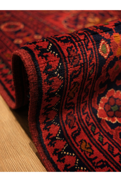 El Dokuma Güneş Model Bordo Afgan Biliçik Halısı %100 Yün Kök Boya Geleneksel Otantik Salon Halısı - Kırmızı