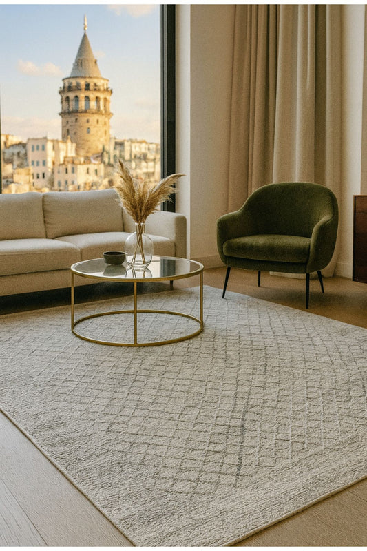 Ethora El Dokuma Yün Halı Modern ve Etnik Desenli Lüks Kaliteli Şık Tasarım Salon Halısı - Gri