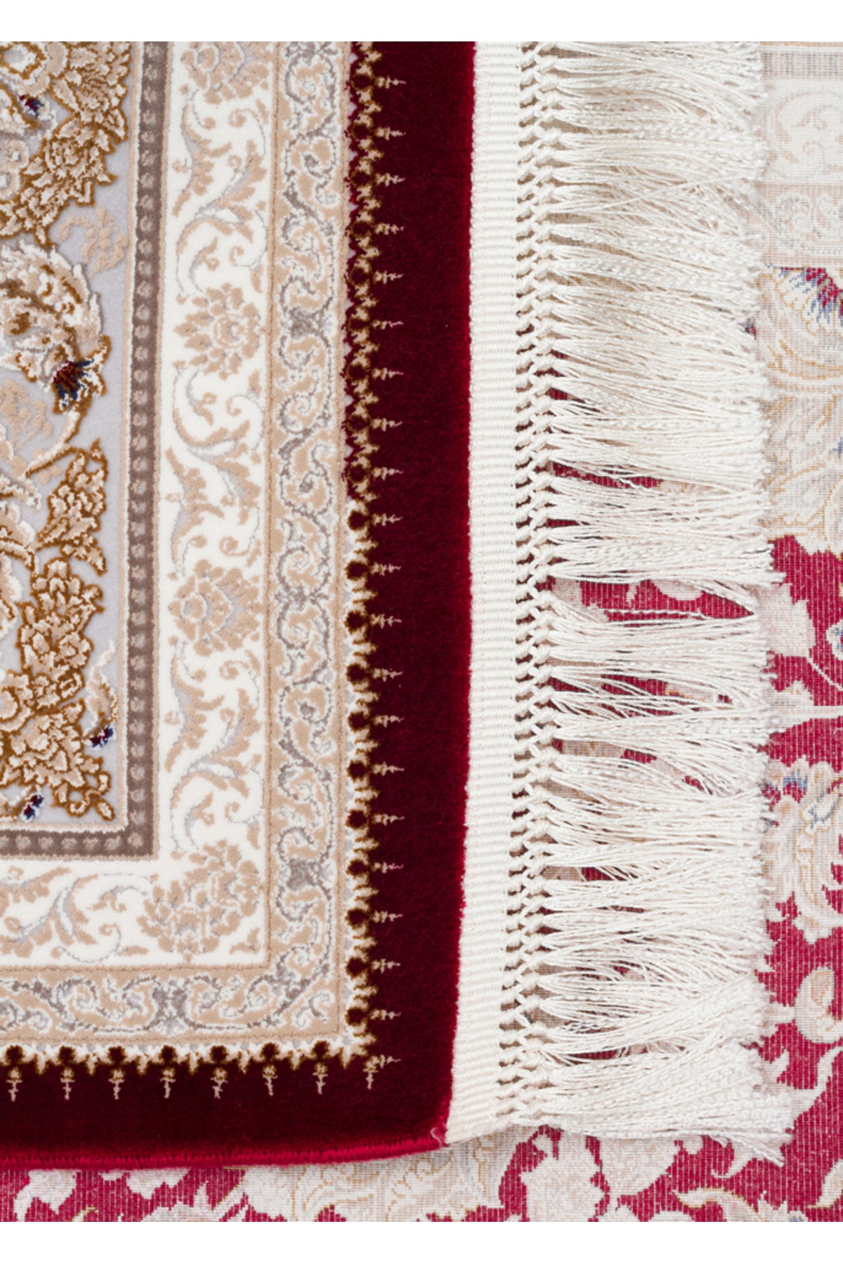 Safavi Kırmızı Krem Renk Klasik Etnik Desenli Akrilik Saçaklı Vintage Sık Dokuma Salon Halısı - Kırmızı