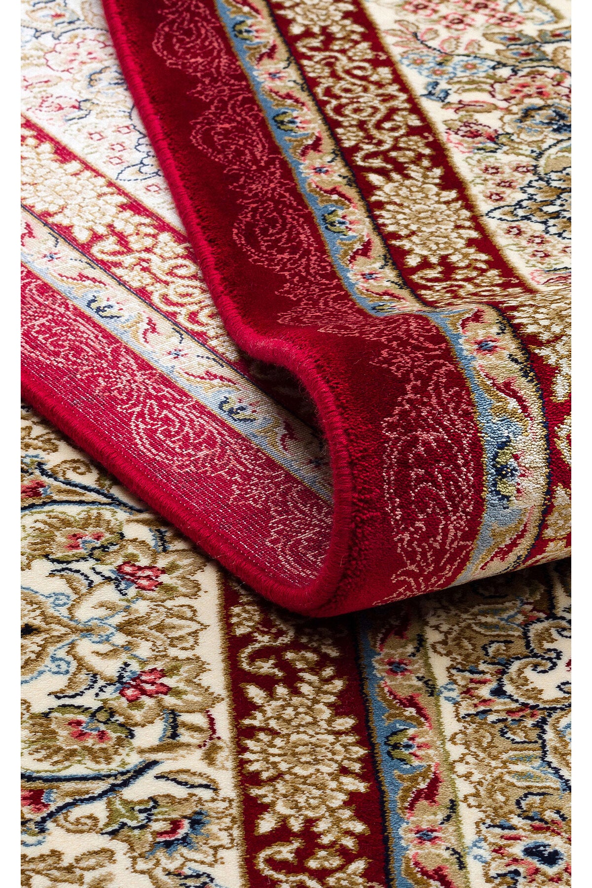 İpek Harem Serisi Bambu İplik Kırmızı Salon Halısı Klasik Desenli Sık Doku Doğal Yumuşak Dokulu