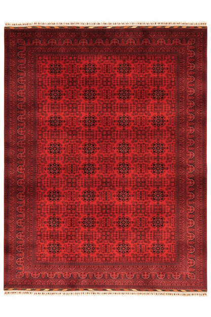 El Dokuma Yıldız Model Bordo Afgan Biliçik Halısı %100 Yün Kök Boya Geleneksel Otantik Salon Halısı - Çok Renkli