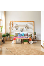 NATURA Örgü Patchwork Görünümlü Jüt Halı Doğal Hasır Dokulu Bohem Çift Taraflı Kilim Salon Halısı - Ekru