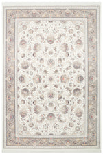 Safavi Cream Beige Ethnic Patterned Acrylic Fringed Vintage Tightly Woven Classic Living Room Rug