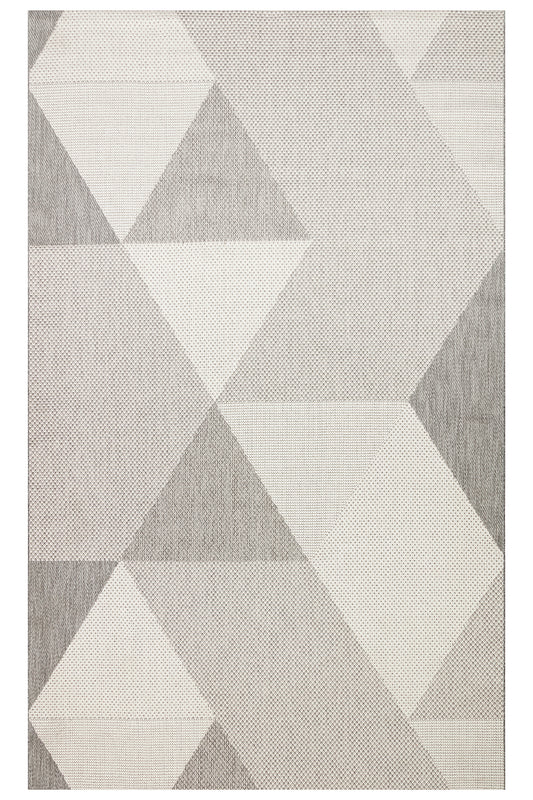 MERLİN Gri Geometrik Desenli Kaymaz Tabanlı Kilim Modern İskandinav Hav Vermez Salon Antre Halısı - Mavi