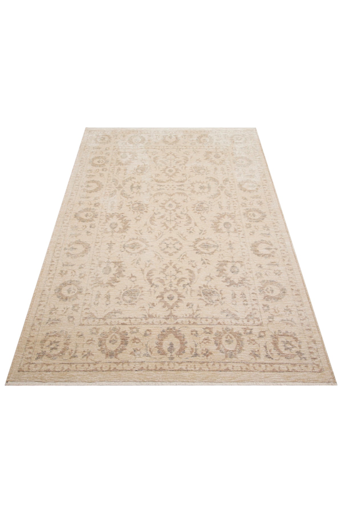 LESSI Bej Etnik Desenli Kaymaz Yıkanabilir Tabanlı Kilim Şönil Pamuk Vintage Salon Halısı - Turuncu
