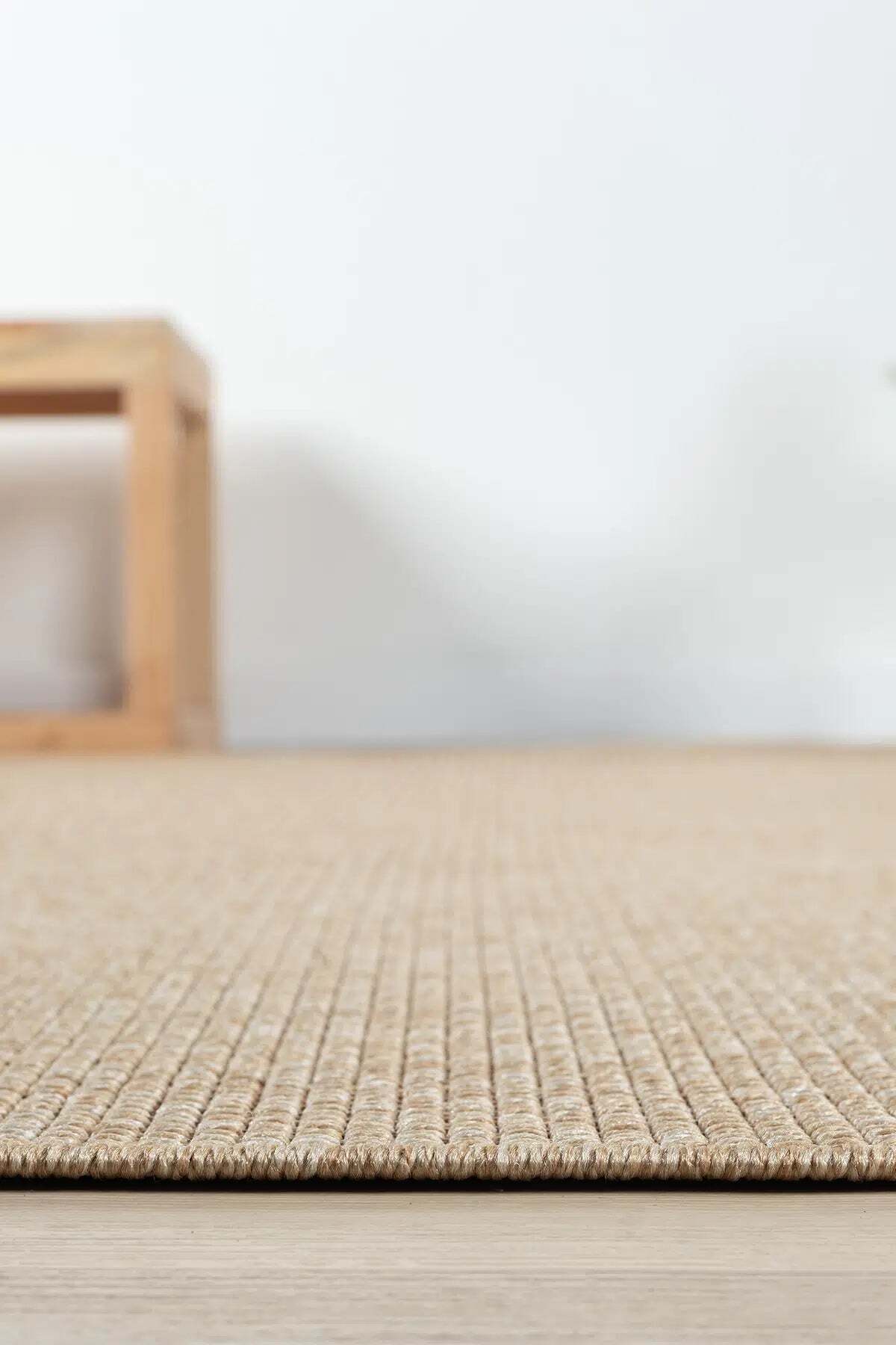 KORDANO Bej Dokulu Doğal Sisal Saçaklı Modern Kilim Kolay Temizlenebilir İskandinav Salon Halısı - Mavi