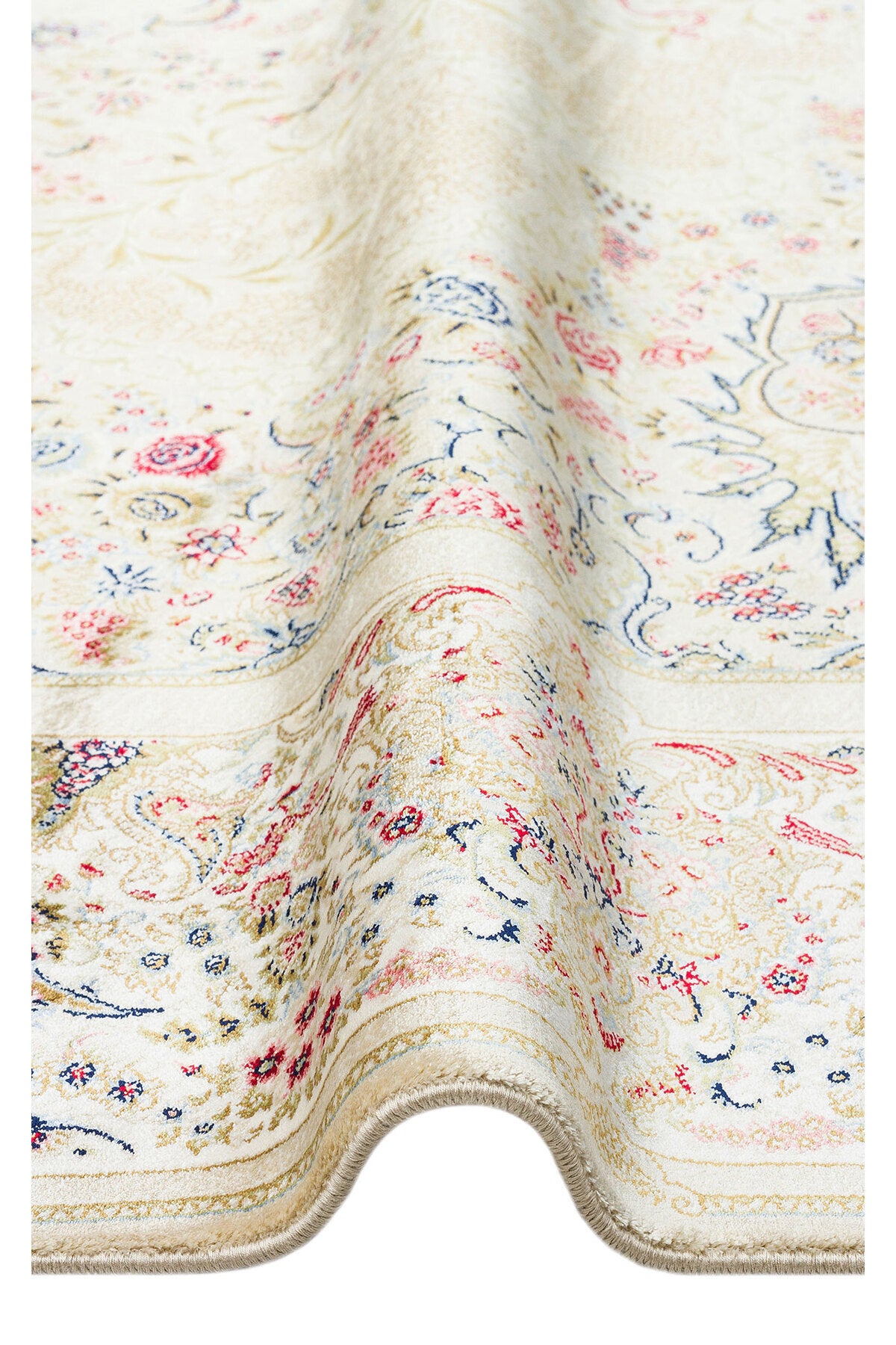 İpek Harem Serisi Bambu İplik Krem Salon Halısı Klasik Desenli Sık Doku Doğal Yumuşak Dokulu Lüx